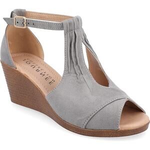 NWT Journee Collection Women's Ankle Strap Wedges - 6.5, Gray